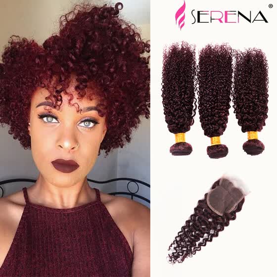 Shop Red Bundles With Closure Burgundy Brazilian Hair Curly 3