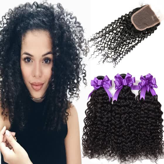 Shop Brazilian Curly Virgin Hair 3 Bundles With Closure New Hair Style Kinky Curly Hair With Closure Wetandwavy Virgin Brazilian Hair Online From Best Bundles With Closure On Jd Com Global Site