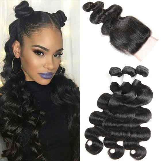 Shop Brazilian Body Wave Hair 3 Bundles With 1pc Lace Closure 4x4