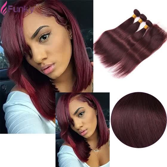 Shop Peruvian Virgin Hair With Closure 3 Bundles Straight Red Wine