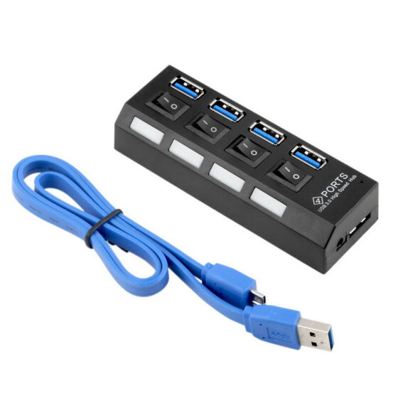 7 Port USB 3.0 Hub Adapter with On//Off Switch 5Gbps High Speed for PC Laptop