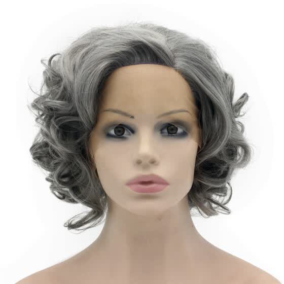 Shop Iwona Synthetic Hair Lace Front Short Curly Old Lady Gray Wig