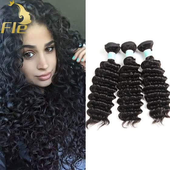 Shop Mongolian Hair 3bundles Deep Wave Human Hair Natural Color 8