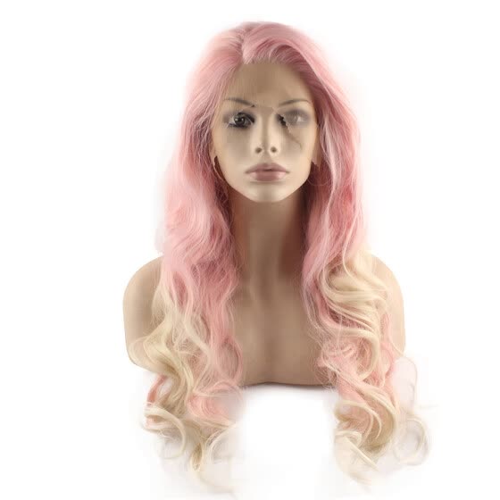 Shop Iwona Synthetic Hair Lace Front Long Wavy Blonde Tip Pink Wig