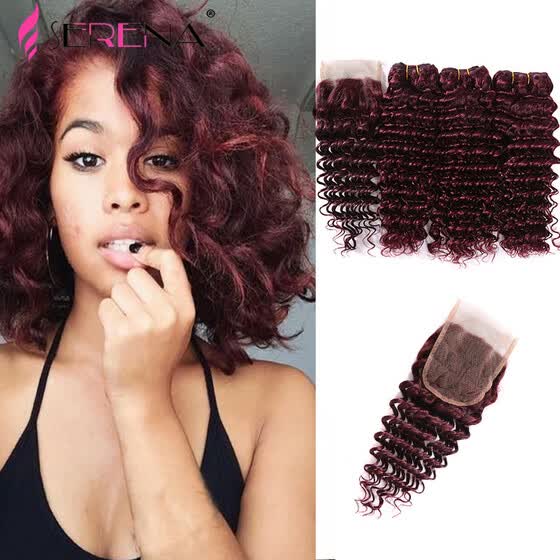 Shop Red Bundles With Closure 8 30 Brazilian Virgin Hair Deep Wave