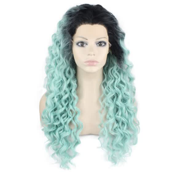 black and blue curly wig