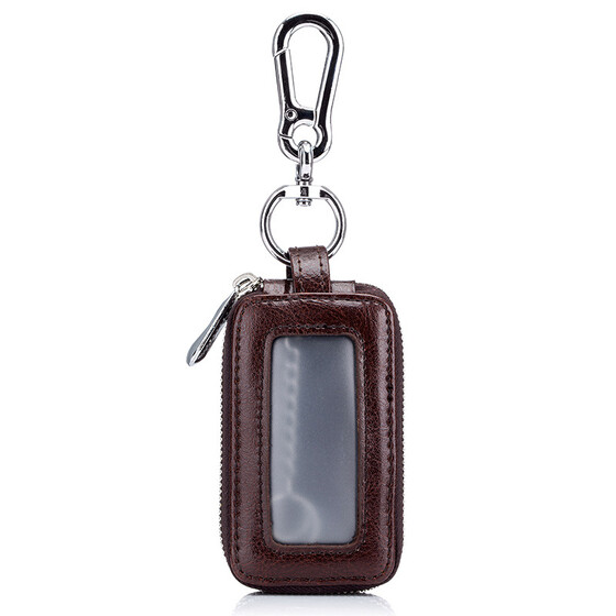 Brown 2 Layers Leather Key Holder Organizer Wallet Car Keychain Bag with Zipper