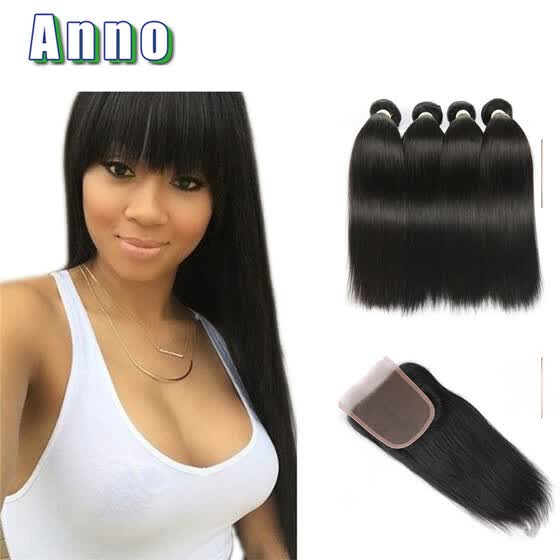 Shop 7a Peruvian Straight Hair With Closure 4 Bundles With