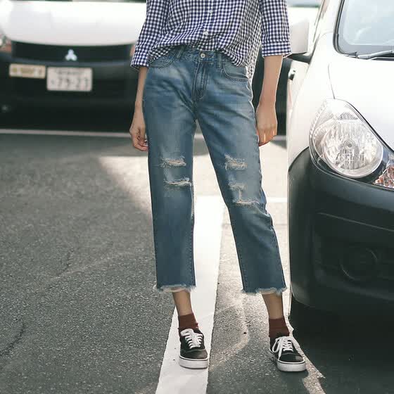 Shop And Pure Rain Cun Hole Denim Cropped Trousers Women Loose