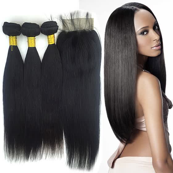 Shop Goss Hair 3 Bundles Malaysian Straight Hair With Closure