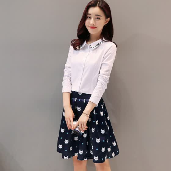 Shop Longyue Women Korean Slim One Piece Dress Print Short Skirt Set Skirt Two Piece Lwqz White L Online From Best Casual On Jd Com Global Site Joybuy Com