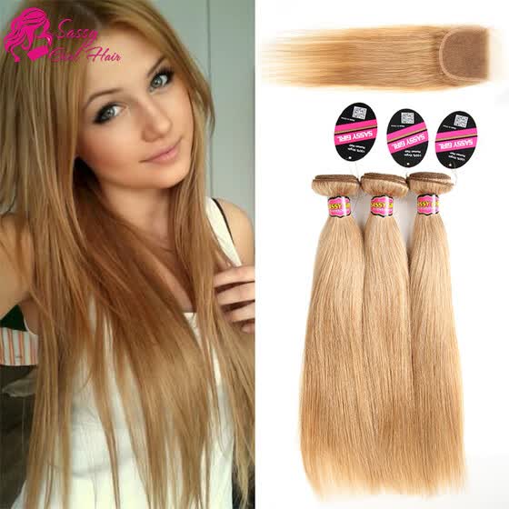 Shop Peruvian Straight Virgin Hair With Closure 3 Bundles Honey