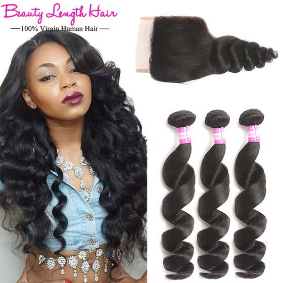 Shop Brazilian Virgin Hair Loose Wave With Closure Beauty Length