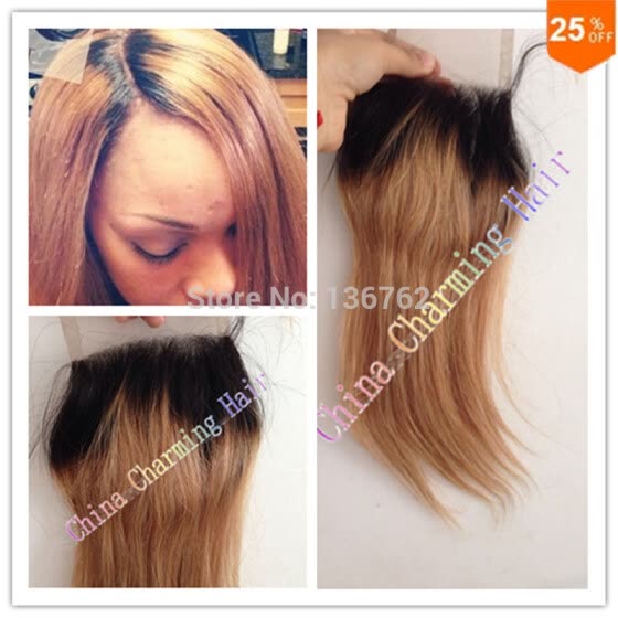 Shop 4x4 Straight Hair Dark Root Ombre Blonde Lace Top Closure Two