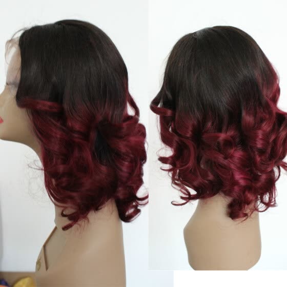 Shop Ombre Human Hair Wigs Glueless 1b Burgundy Two Tone Lace