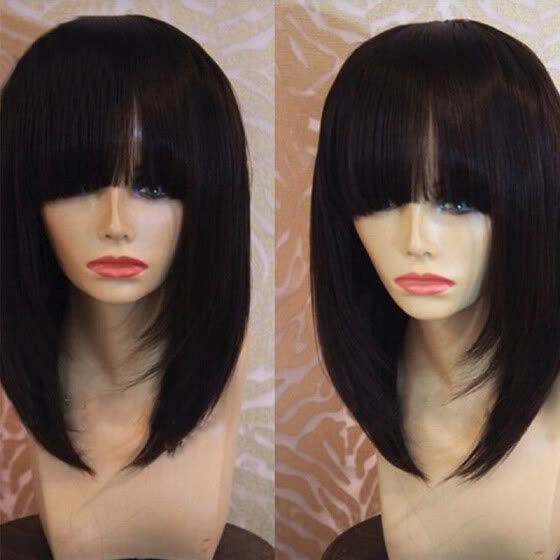 Shop Short Human Hair Bob Wigs For Black Women Brazilian Virgin Hair Bob Lace Front Human Hair Wigs With Bangs Short Full Lace Wig Online From Best Human Hair Wigs On Jd Com