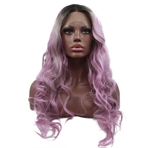 Shop Anogol 3 Tones Grey Mix Purple Ombre Dark Roots Long