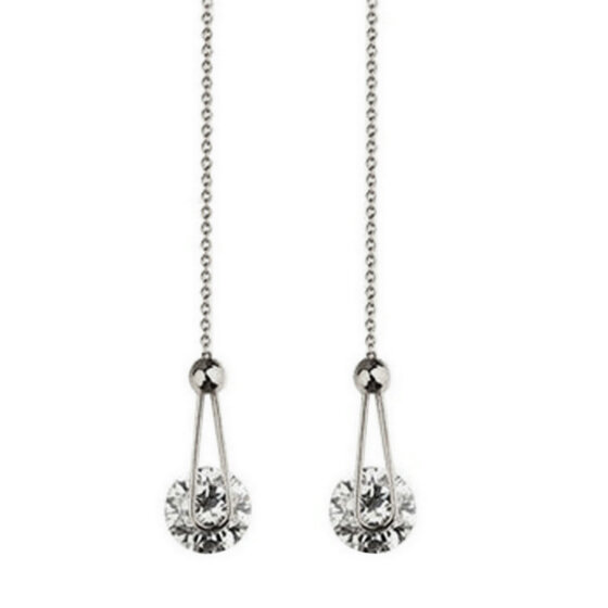 S925 Sterling Silver Plated Long Drop Chain Tassel Dangle Earrings Austrian Crystal Pendant Drop Earrings Fashion Party Jewelry