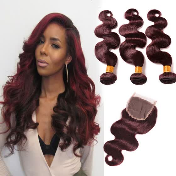 Shop 99j Body Wave Hair Weaves With Closure Wine Red Mink