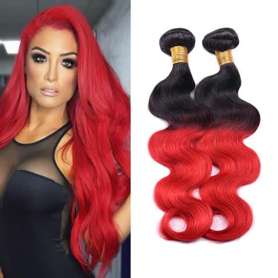 Shop Ombre Brazilian Body Wave Hair 3 Bundles Two Tones 1b Red