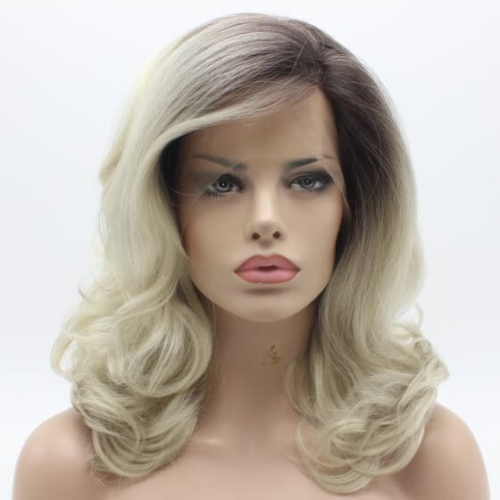 Shop Iwona Hair Wavy Shoulder Length Dark Root Light Blonde Ombre Wig Half Hand Tied Heat Resistant Synthetic Lace Front Wig Online From Best Lace Front Wigs On Jd Com Global Site