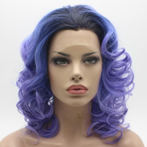 Shop Iwona Hair Wavy Shoulder Length Dark Root Purple Ombre Wig Half Hand Tied Heat Resistant Synthetic Lace Front Wig Online From Best Lace Front Wigs On Jd Com Global Site