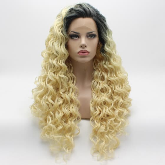 Shop Iwona Hair Curly Long Dark Root Light Blonde Ombre Wig Half