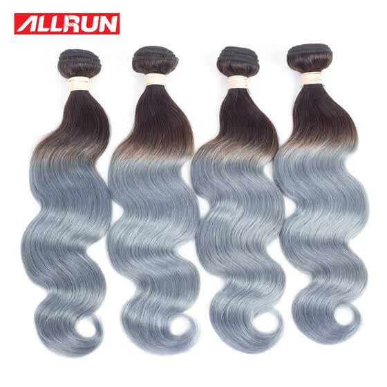 Shop Allrun Brazilian Virgin Hair Dark Root 1b Grey Hair Weave 4