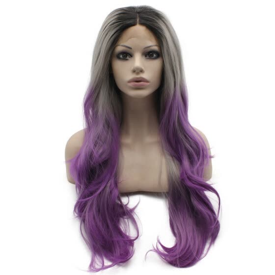 Shop Iwona Synthetic Hair Lace Front Long Wavy Grey Purple