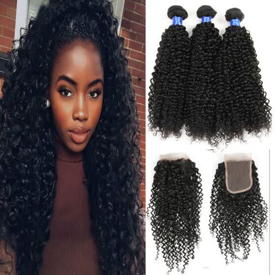 Shop 8a Cheap Mongolian Curly Hair With Closure Kinky Curly Hair 3