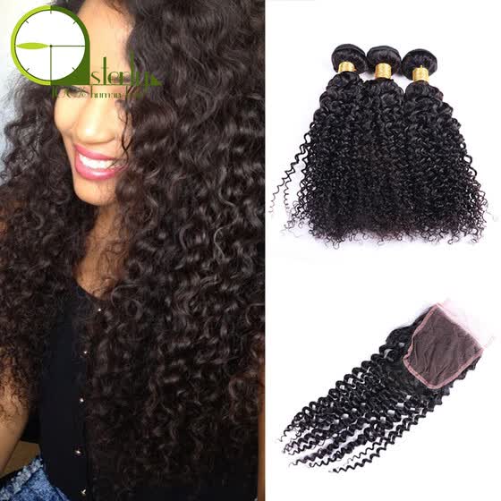 Shop Mink Brazilian Kinky Curly Hair Colsure 4x4 3 Bundle Deals