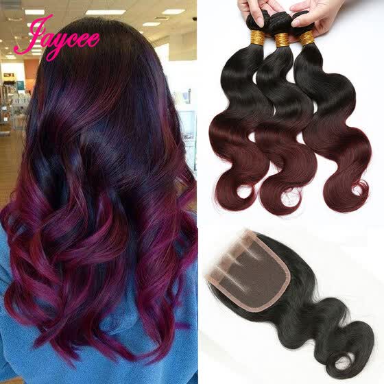 Shop Malaysian Body Wave With Cosure Burgundy Ombre Malaysia Hair