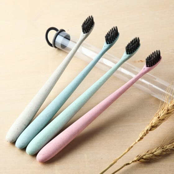 Wheat Black Bamboo Toothbrush 1/2/4 pcs Portable Soft Charcoal Tooth Brush Tongue Cleaner For Kids And Adults