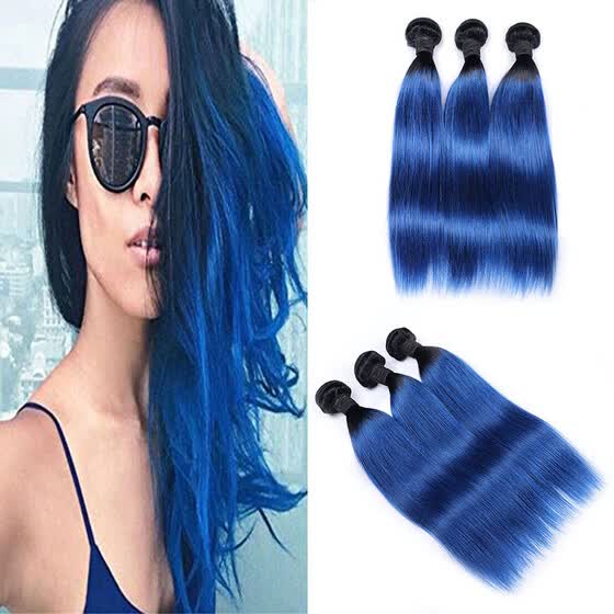 Shop Brazilian Virgin Straight Hair Ombre Human Hair 1b Blue Sew