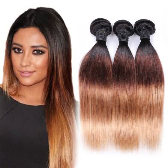 Shop 3 Bundles Brazilian Virgin Hair Ombre Straight Hair Weave