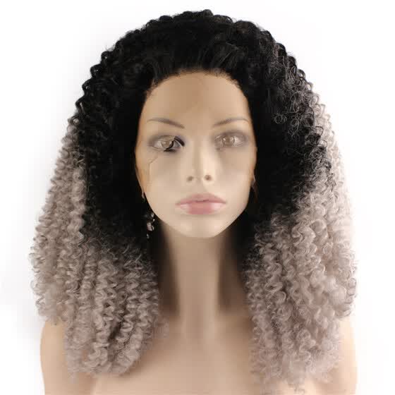 Shop Iwona Synthetic Hair Lace Front Afro Curly Black Gray Ombre
