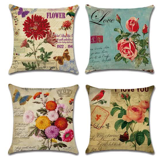 Shop 4 Pack Vintage Pink Rose Burlap Pillow Cover Online From Best