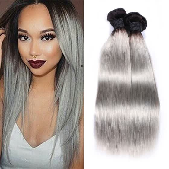 Shop Ombre 4 Bundles Gray Hair Weave T1b Gary 8a Brazilian Virgin