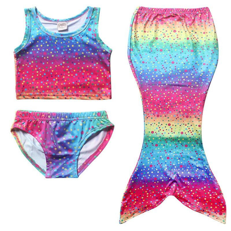 Girls Kids Swimmable Mermaid Tail Sea-maid Bikini Sets Swimwear Swimming Costume