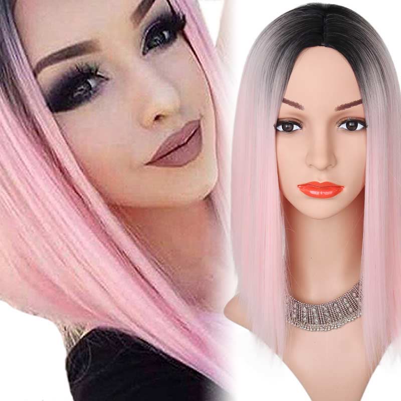 Shop Aisi Hair Pink Ombre Black Straight Hair Short Hair Synthetic Wigs For Black Women High Temperature Fiber Online From Best Full Cap Wigs On Jd Com Global Site Joybuy Com