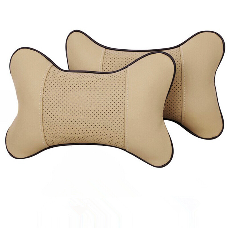 2 Pcs Four Seasons Breathable Leather+Ice Silk Car Headrest Cervical Neck Pillow