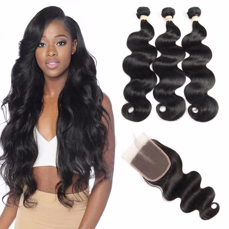 Shop Hcdiva Virgin Hair 3 Bundles With Closure Brazilian Body Wave