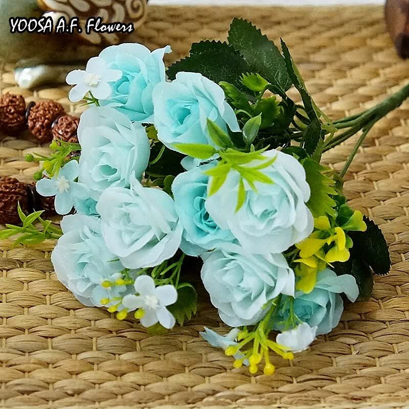 teal fake flowers