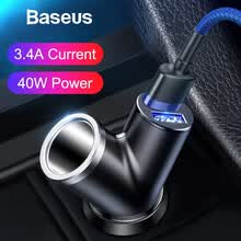 car-charger-Baseus 3 en 1 cargador de coche Dual USB con cigarrillo en un estilo de Y 3.4A Fast Auto Car Charger para iphone Samsung XiaoMi carga on JD