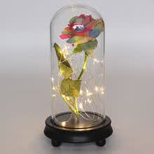 -La bella y la bestia Rosa roja en una c&uacute;pula de cristal sobre una base de madera para regalos de San Valent&iacute;n L&aacute;mparas de rosas LED Decoraci&oacute;n navide&ntilde;a on JD