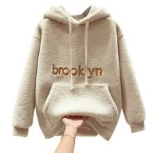 coats-jackets-Su&eacute;ter de felpa para mujer Cartas Sombrero de cuello bordado Manga larga Casual C&aacute;lido Invierno Oto&ntilde;o Suelto Tops gruesos largos on JD