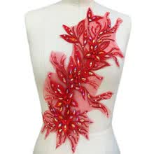 patches-3D Lace Red Rhinestone Applique Embroidered Flower Fabric Lace Patch to Decorate Wedding Dress Veil Garment Accessories on JD