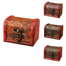 Mini Metal Lock Jewelry Chest Holder Case Wooden Retro Storage Box JD