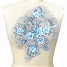 patches-Crystal Rhinestones Beaded Sequined Blue Lace Patch Applique Motif Sew on Clothes Women Evening Dress Polychromatic Option on JD