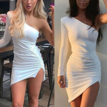 WOMENS CELEBRITY DRESS LADIES HIGH LOW SCOOP NECK LONG SLEEVED MINI BODYCON DRES